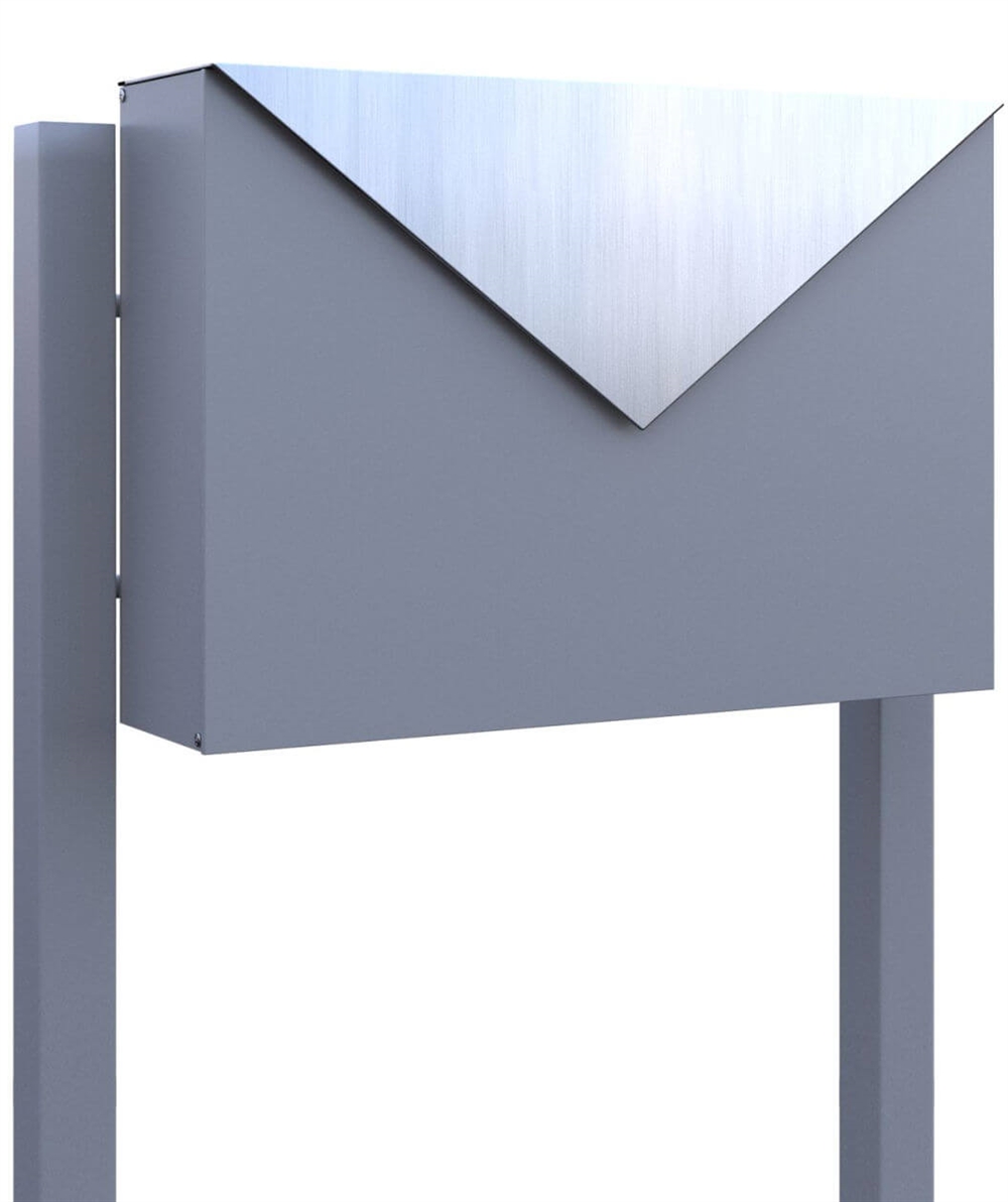 Køb Grå design postkasse med brevklap KUVERT Incl. grå postkassestander - Levering lige til døren - 702000G-RF-incl-ST--M21GrauBS