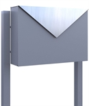 Grå design postkasse med brevklap i Rustfritstål- KUVERT Incl. grå postkassestander