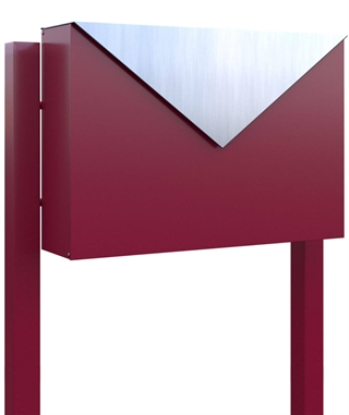 Rød design postkasse med brevklap i Rustfrit stål - KUVERT med rød stander