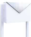 Hvid design postkasse med brevklap i Rustfritstål- KUVERT Incl. hvid postkassestander
