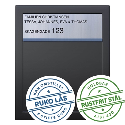 BASE Exclusive postkasse - med RUKO lås - Rustfrit stål indkast