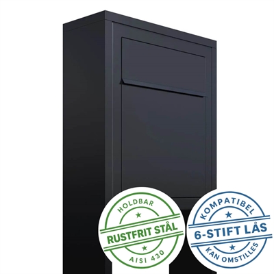 Sort Base Exclusive postkasse med stander - med dansk 6-stifts lås - klassisk design