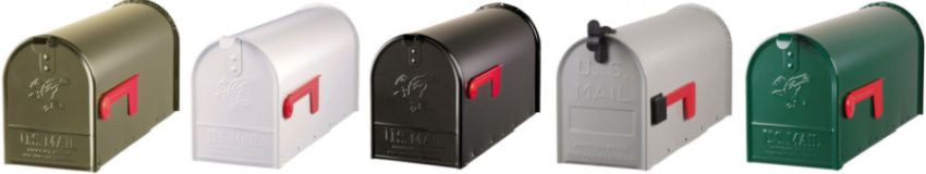 US-Mail postkasser i forskellige farver.
