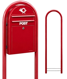 Smalt Postkassesæt - postkasse rød BobiClassic-S vedlagt POSTHORN og tekst POST
