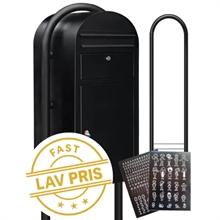 Pakke-postkassesæt m. Stander og Hvidt Tal/Bogstavark - SORT BobiCargo Pakkepostkasse