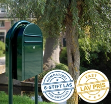 Postkassesæt m. Stander - SORT-GRØN BobiClassic postkasse med 6 stift lås.