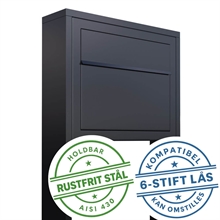 Sort Elegance Exclusive postkasse med stander - med 6-stifts lås - smukt klassisk design