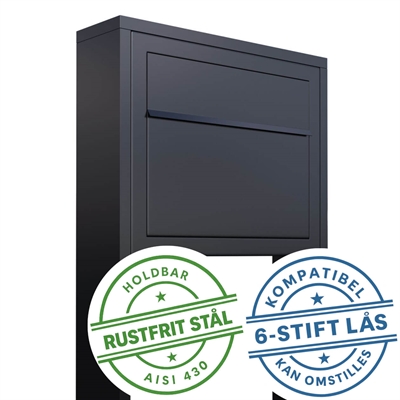 Sort Elegance Exclusive postkasse med stander - med 6-stifts lås - smukt klassisk design