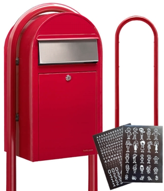 RØD BobiGrande postkasse inkl. buestander og HVID Stickersark