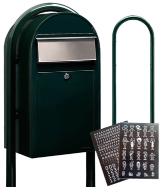 Postkassesæt m. Stander - SORT GRØN BobiGrande postkasse og HVID Stickersark