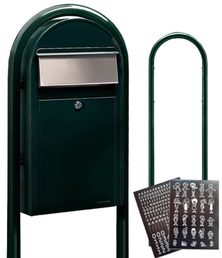 Postkassesæt m. Stander - Sort-Grøn BobiGrande-S postkasse og HVID Stickersark