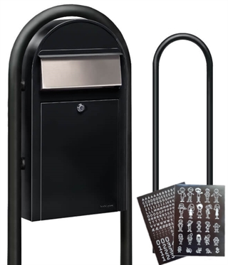 BobiGrande-S Postkasse Sæt - Sort Postkasse og Stander og HVID Stickersark