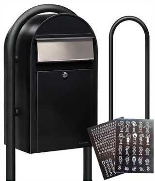 Postkassesæt m. Stander - SORT BobiGrande postkasse og HVID Stickersark
